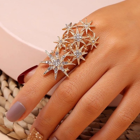 Long Gold Stars Statement Ring - Picture 1 of 6